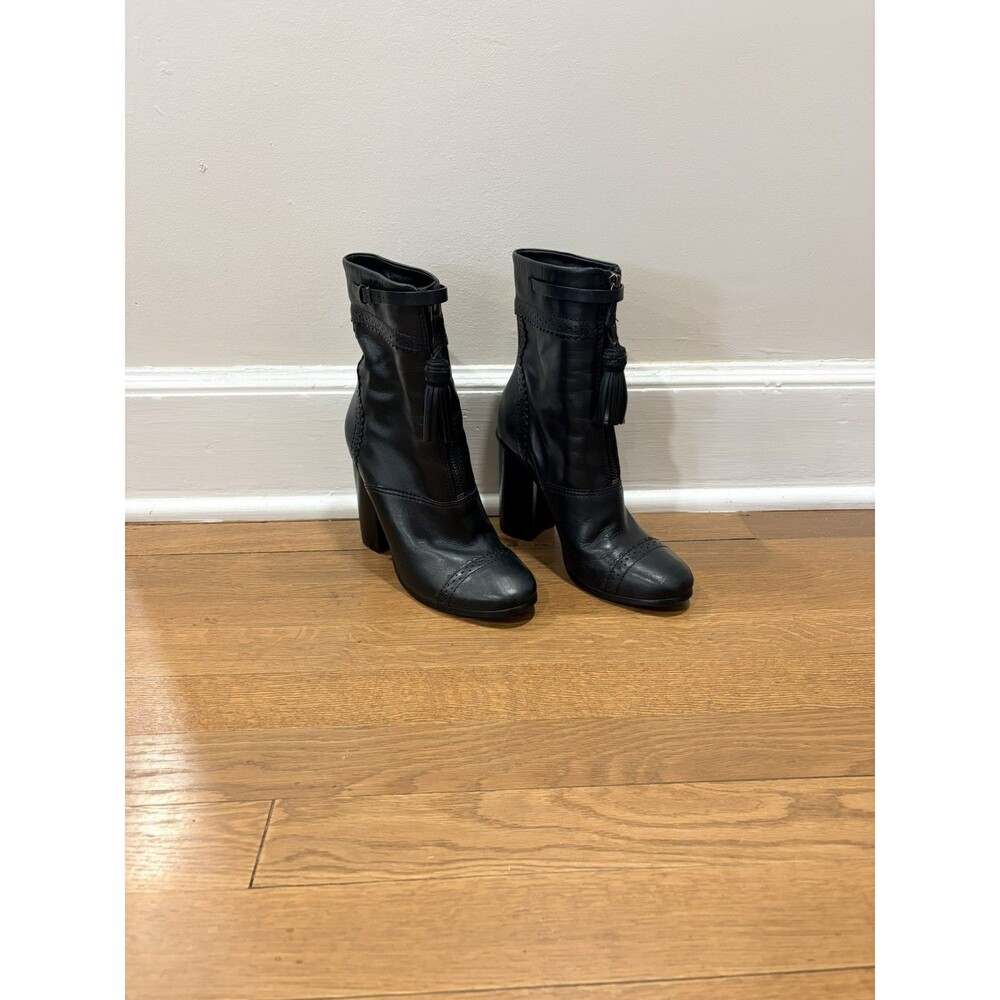 Tory Burch Huxley Boho Black Leather Bootie with Tassel 4 inch heel Women Size 7